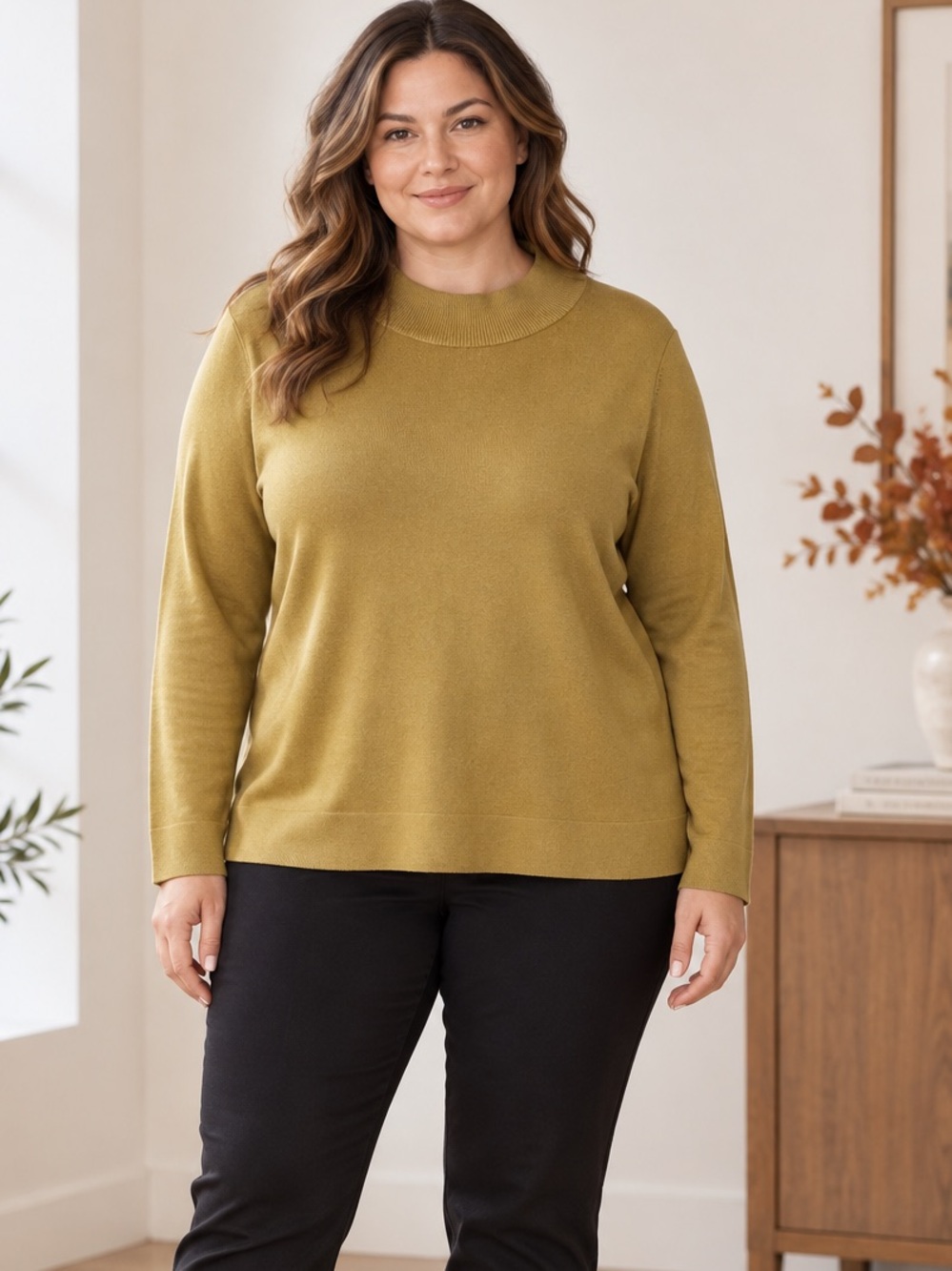Old Navy XXL Golden Olive Mock Neck Lightweight Knit Sweater